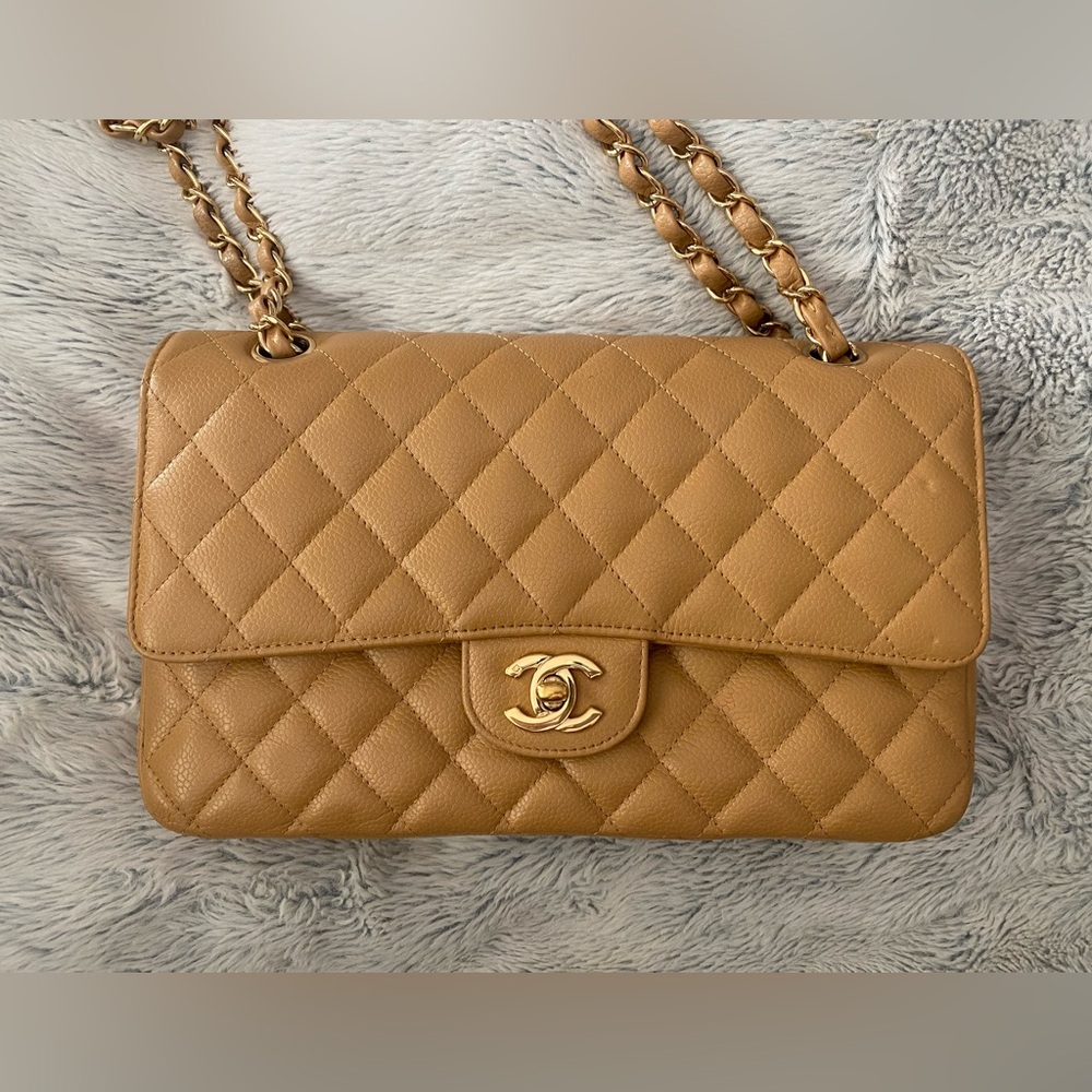 Chanel Beige Caviar Classic Double  Flap Medium